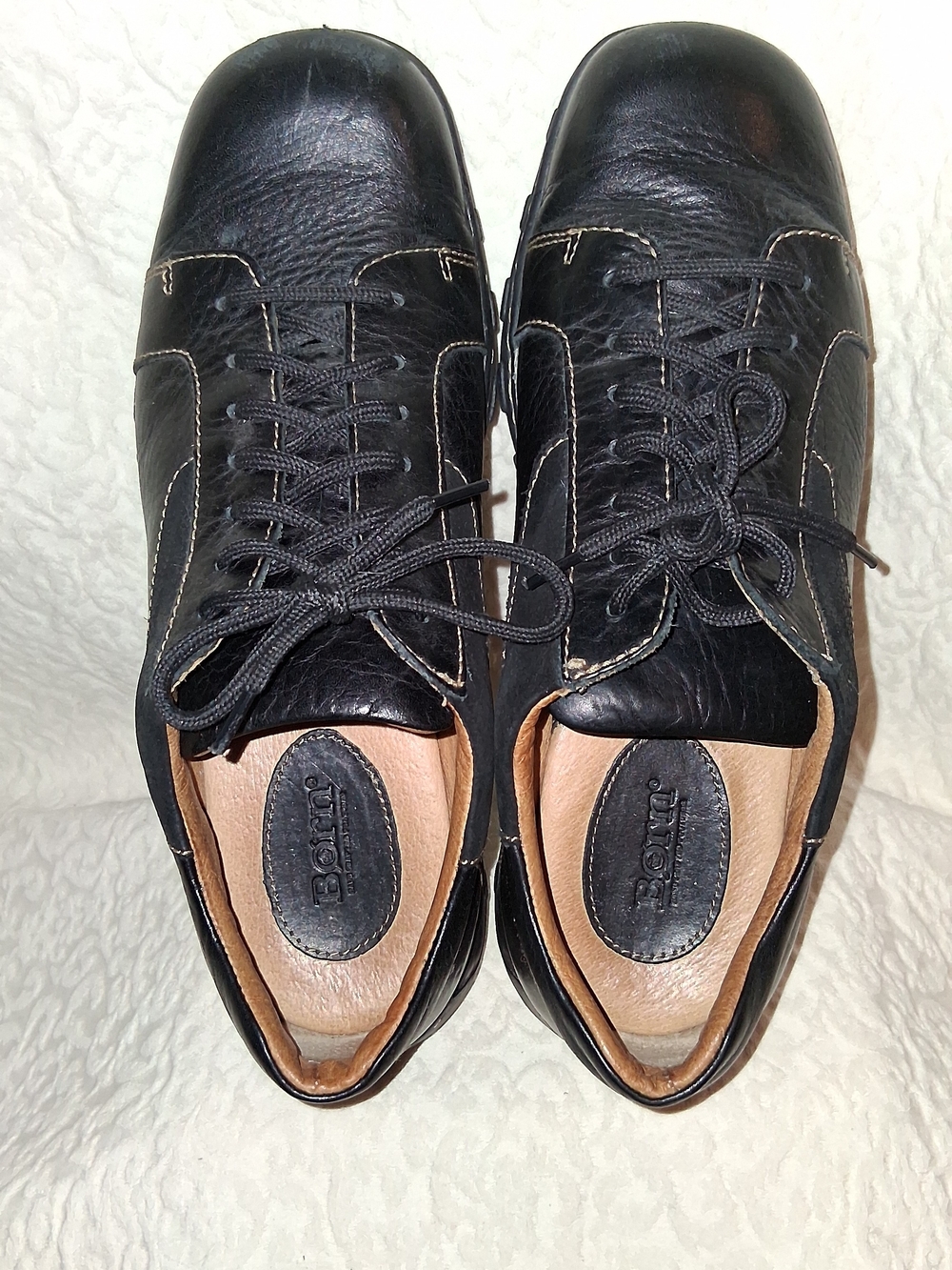 Born Black Leather Men's Lace-Up Shoes with Contrast Stitching